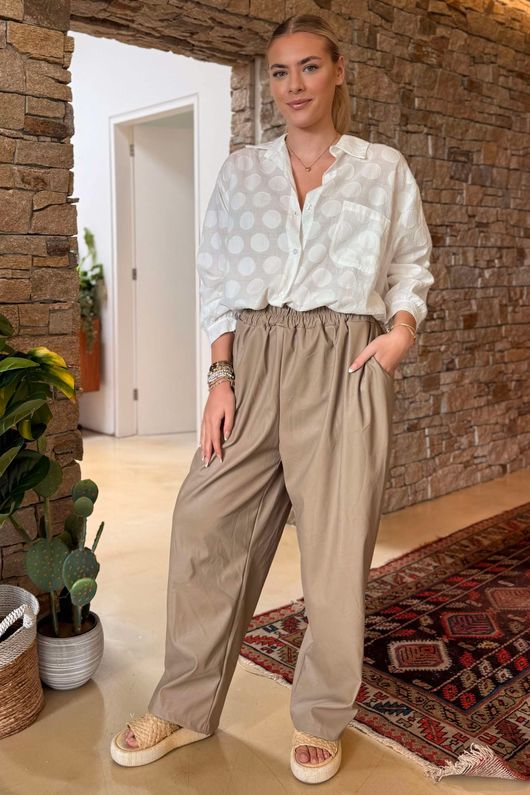 Made in Italy Runa Leather Look Tapered Barrel Pant Clay /6 ** 
